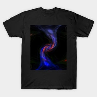 Digital collage and special processing. Source of energy. Sci-fi. Green, red and blue. Two joined flows. T-Shirt